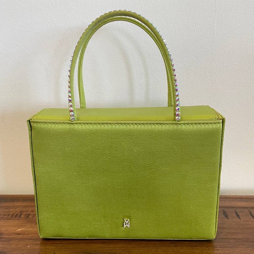 AMINA MUADDI GILDA KIWI GREEN EMBELLISHED STAIN BAG PURSE